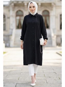 Uzun Düğmeli Siyah Tunik