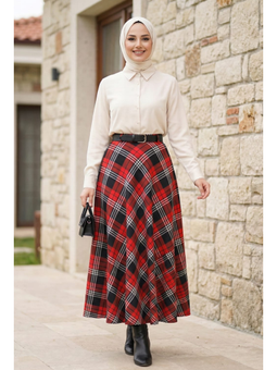 Kırmızı Ekose Desenli Etek