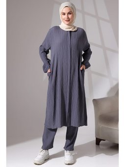 Bürümcük Kumaş Gizli Fermuarlı İkili Takım Hac Umre Kıyafeti Füme