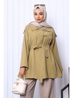 Açık Haki Apolet Detaylı Kuşaklı Trençkot
