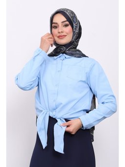 Bebe Mavi Tek Cepli Ön Bağlamalı Gömlek