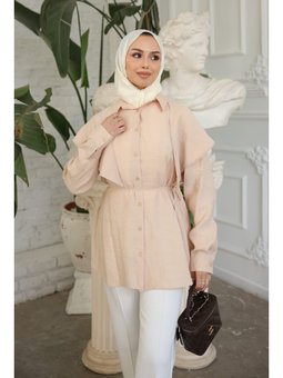 Bej Soft Dokulu Oversize Modal Gömlek