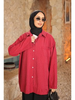 Bordo Tek Cepli Taşlı Salaş Gömlek