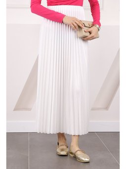 Ekru Bel Lastikli Piliseli Etek