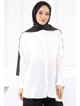 Ekru Kol Detaylı Gömlek