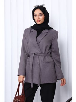 Füme Kruvaze Yaka Düğmeli Blazer Ceket