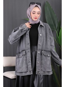 Füme Taşlı Kot Ceket
