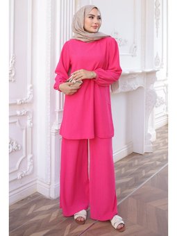 Fuşya Bürümcük Tunik Pantolonlu Takım