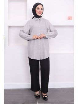 Gri Kol Taşlı Ayrobin Gömlek
