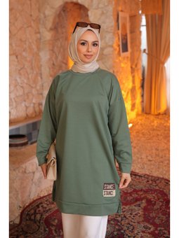 Haki Bisiklet Yaka Armalı Tunik