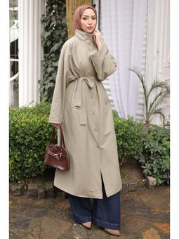 Haki Cepli Kuşaklı Oversize Trençkot