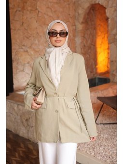 Haki Düğmeli İp Detaylı Astarlı Ceket