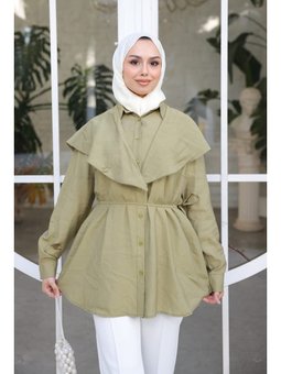 Haki Soft Dokulu Oversize Modal Gömlek