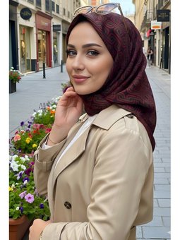 Kahve/bordo Soft Dijital Pamuklu Eşarp