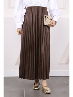Kahverengi Bel Lastikli Piliseli Etek
