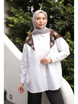 Kahverengi Garnili Taş Detaylı Gömlek