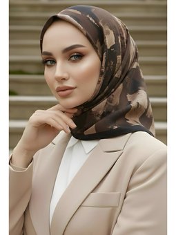 Kahverengi İpekhan Soft Dijital Pamuklu Eşarp