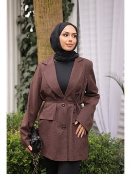 Kahverengi Taş Baskılı Astarlı Ceket