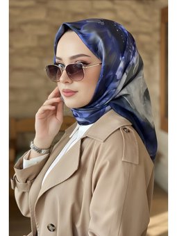 Lacivert İpekhan Soft Dijital Pamuklu Eşarp