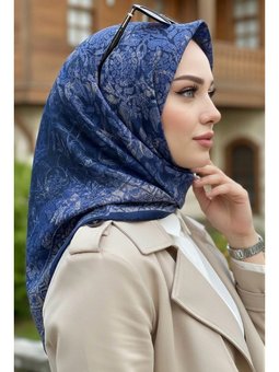Lacivert İpekhan Soft Dijital Pamuklu Eşarp