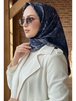 Lacivert İpekhan Soft Dijital Pamuklu Eşarp