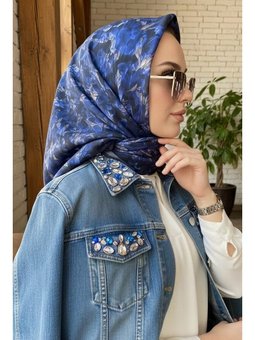 Lacivert İpekhan Soft Dijital Pamuklu Eşarp
