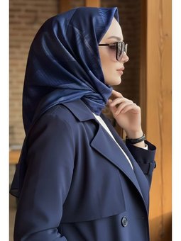 Lacivert İpekhan Soft Dijital Pamuklu Eşarp