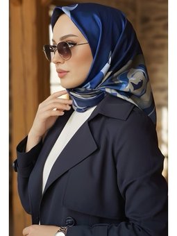 Lacivert İpekhan Soft Dijital Pamuklu Eşarp