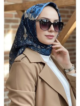 Lacivert İpekhan Soft Dijital Pamuklu Eşarp