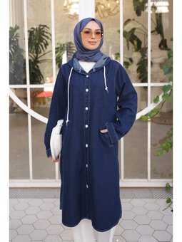 Lacivert Kapüşonlu Cepli Kot Kap