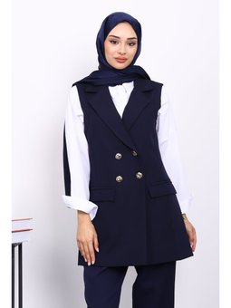 Lacivert Kravuze Yaka Astarlı Yelek
