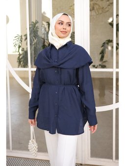 Lacivert Soft Dokulu Oversize Modal Gömlek