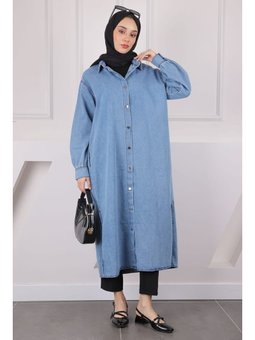 Mavi Cepli Çıtçıtlı Kot Kap