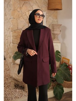 Mürdüm Kruvaze Yaka Cepli Blazer Ceket