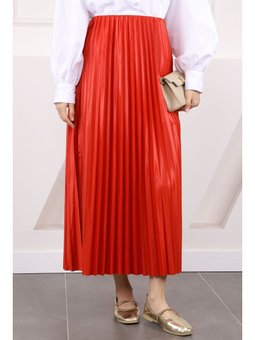 Nar Çiçeği Bel Lastikli Piliseli Etek