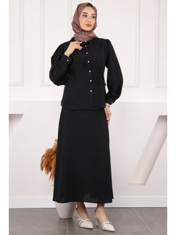 Siyah Bel Kuşaklı Gömlek Etekli Takım