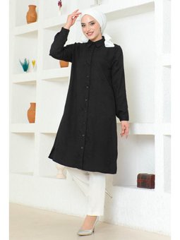 Siyah Büyük Beden Yırtmaçlı Tunik