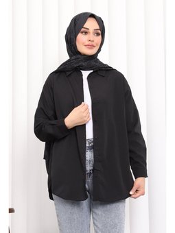 Siyah Düğmeli Salaş Terikoton Gömlek