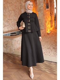 Siyah Eteği Volanlı Bluz Etekli Scuba Takım