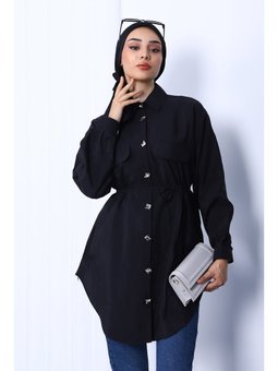 Siyah Ön Düğmeli Modal Tunik