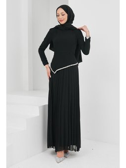 Siyah Taş Detaylı Tasarım Abiye Elbise