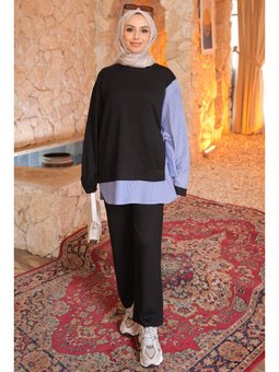 Siyah Yan Bağlamalı Modal Tunik Pantolon Takım