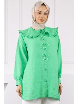 Yeşil Bebe Yaka Fiyonk Detaylı Tunik