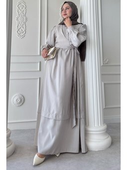 Düğme Detay Çapraz Bağlamalı Modal Taş Elbise