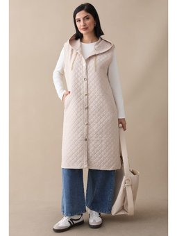 Kapüşonlu Gold Zincir Bej Kapitone Yelek