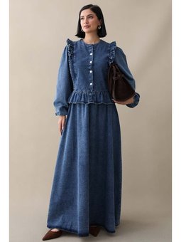 Önü Fırfır Detay Koyu Mavi Kot Takım