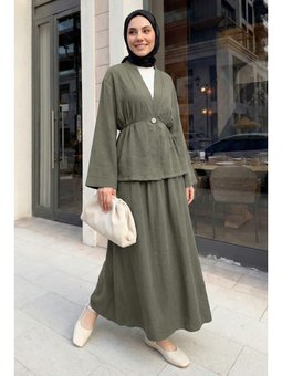 Şal Yaka Gold Düğmeli Haki Takım