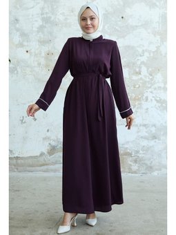 Salvia Salaş Kol Biye Desenli Mürdüm Ferace