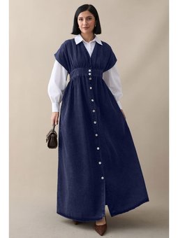 V Yaka Lacivert Kot Elbise