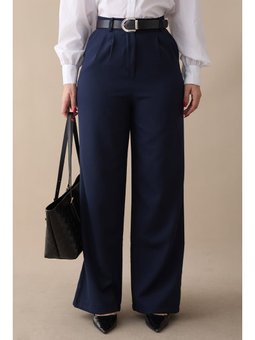 Yüksek Bel Pileli Lacivert Palazzo Pantolon